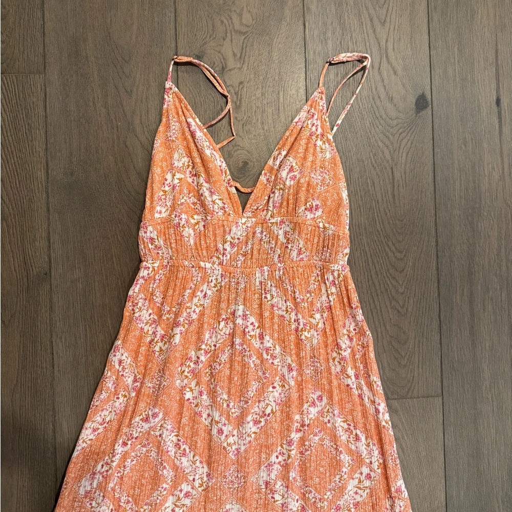 Sonoma Maxi Dress Size L Tiered Women’s Boho Orange/Pink Babydoll Travel Floral